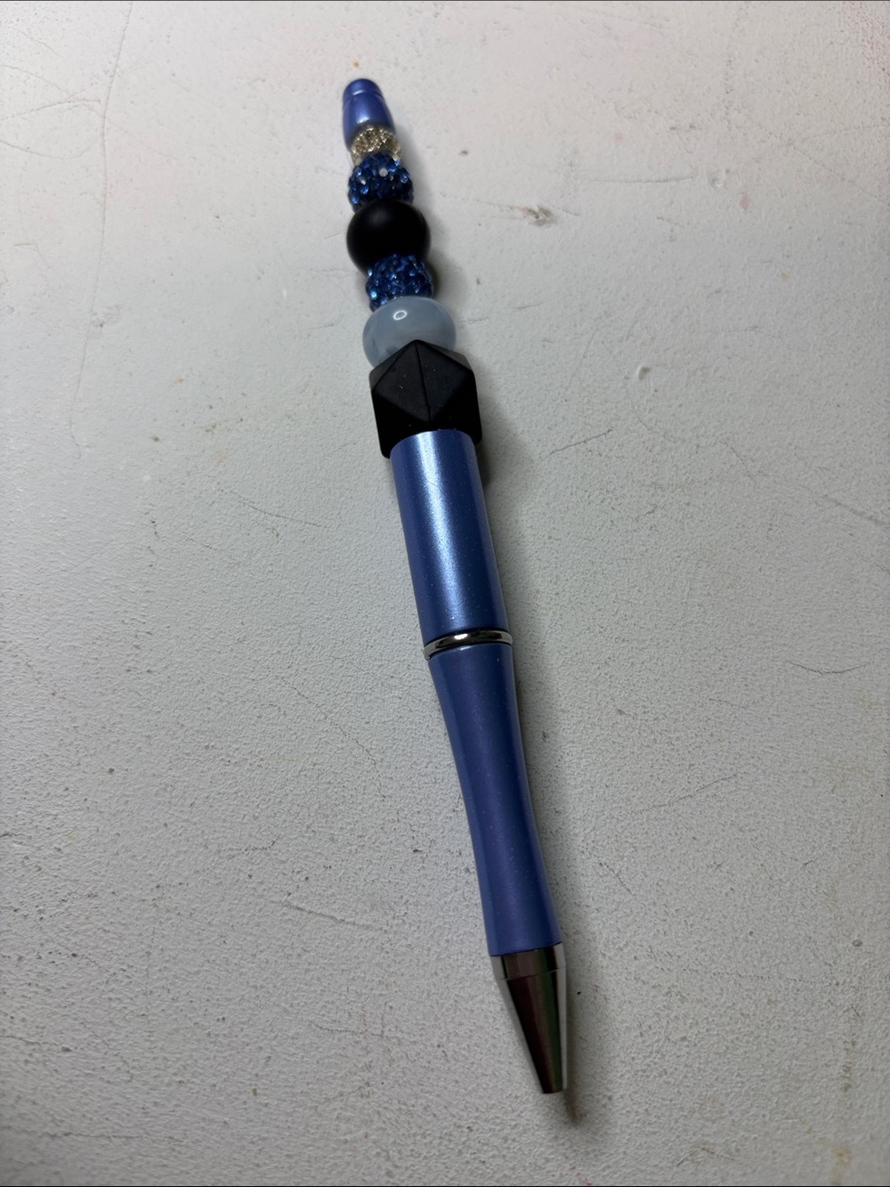 Blue Beaded Ballpoint Pen with Decorative Accents